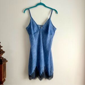 Savage x Fenty‎ • Denim Print Lace Trim Slip Dress